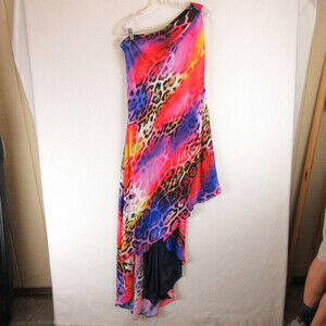 Boston Proper Leopard Print One Shoulder Dress Size 8 Pink Purple